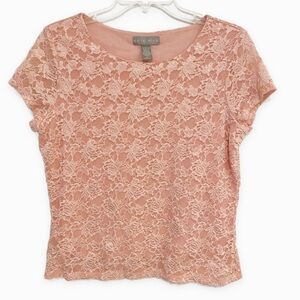Kate Hill | Short Sleeve Lace Top Spandex Pink Size Medium